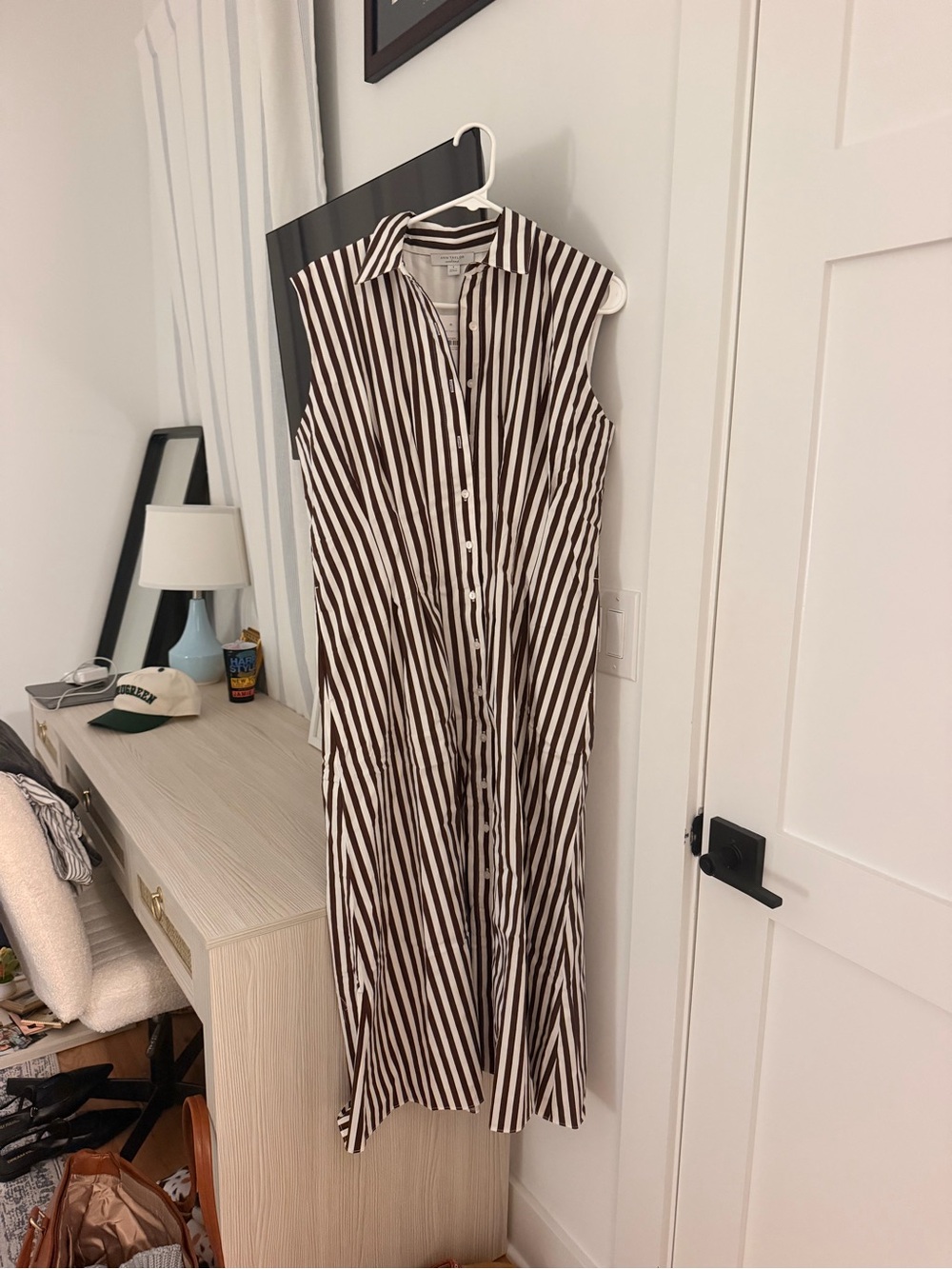Ann Taylor Brown and White Sleeveless Striped Maxi Dress